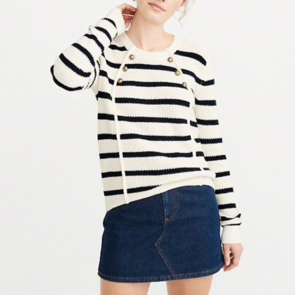 Abercrombie & Fitch Button Front Stripes Knitted Sweater Navy/ White S - Picture 1 of 7